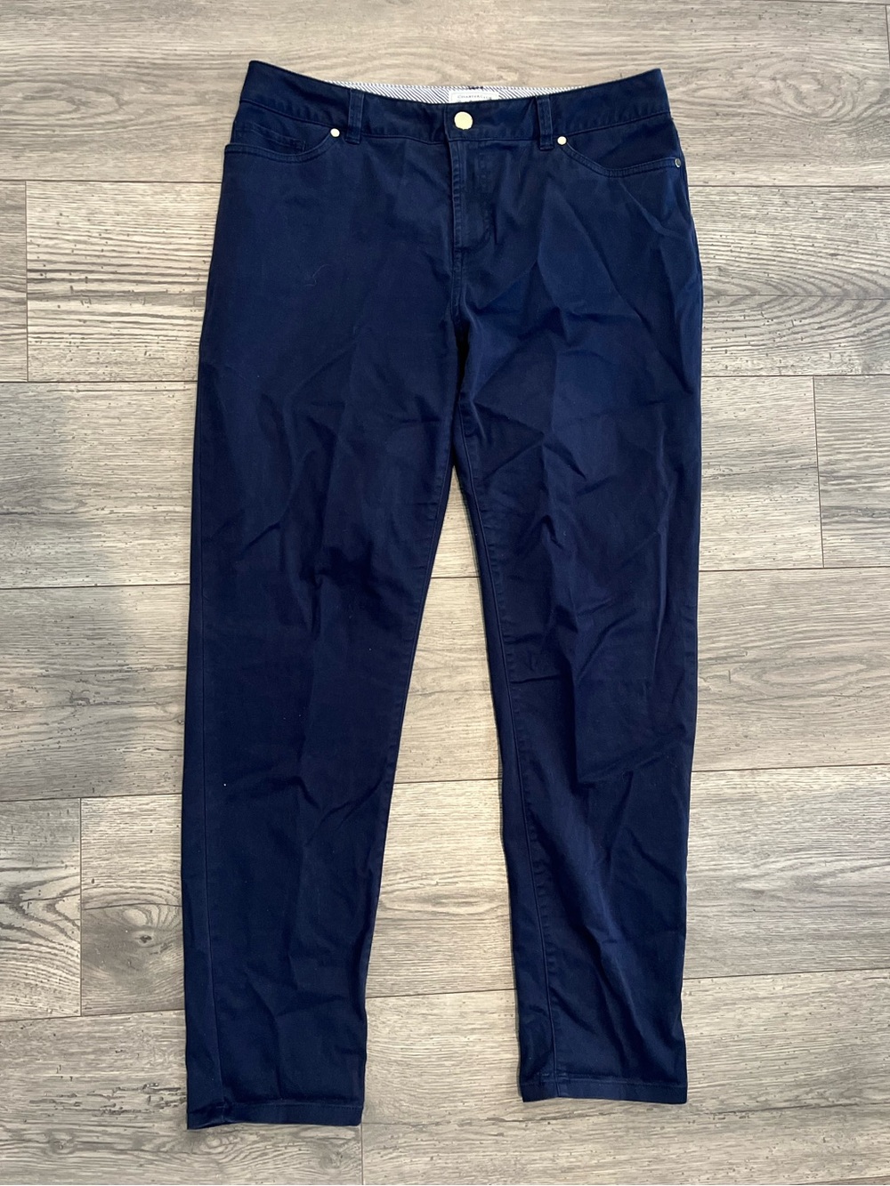 Charter Club Women’s Modern Fit Pants Stretch Navy Blue Gold 8 Petite